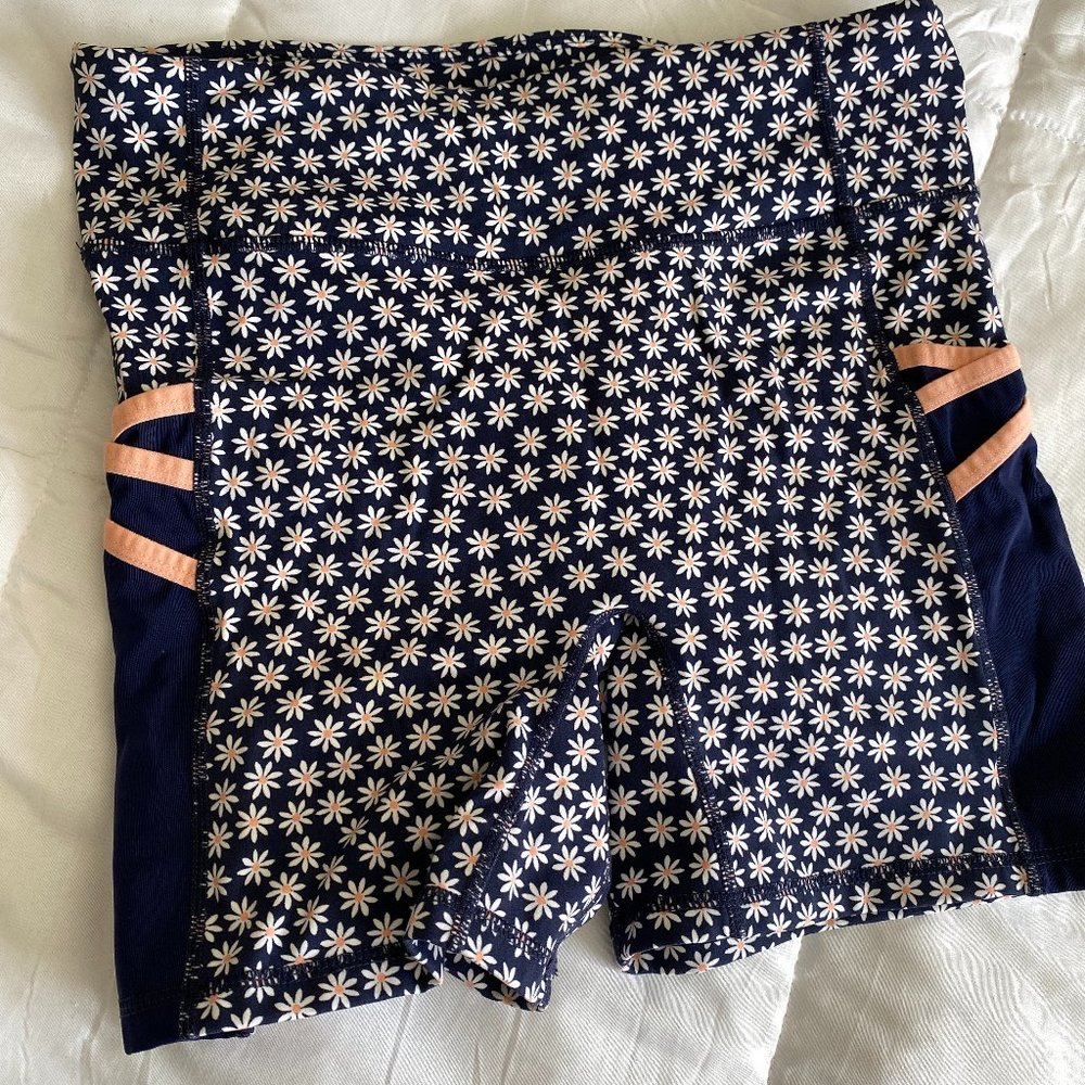 Fabletics High Waisted Flower Print Workout Shorts